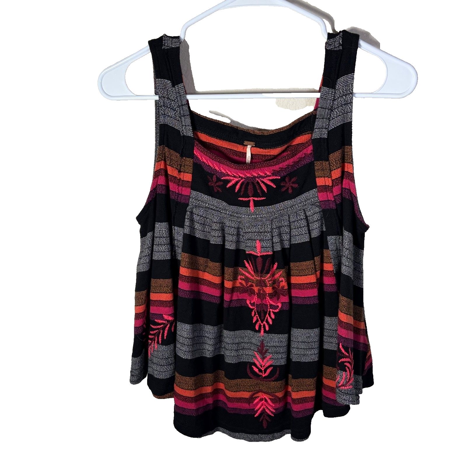 Free People Tank Top Women's Small Round Neck Colorful Embroidered Shirt Casual